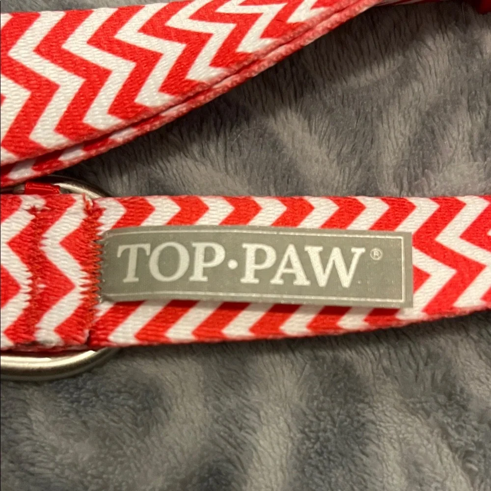 Top Paw Dog Collar size L & Matching 4’ Leash in Red & White Chevron Pattern NWT